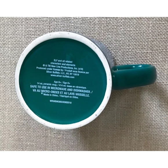 Elf The Movie North Pole Coffee Mug 14 Oz. Cup Green Patterned Holiday Christmas - Picture 5 of 8